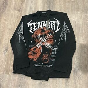 Tenacity studios black and orange distressed hoodie
